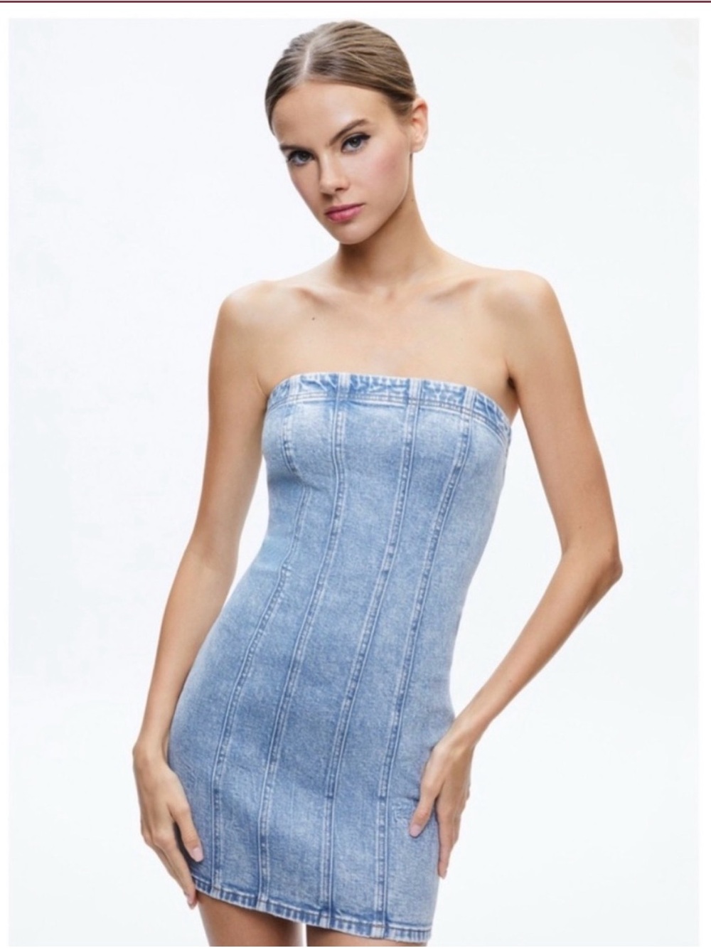Alice + Olivia Palmer Denim Strapless Mini Dress - Picture 2 of 4